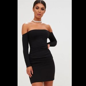 *NEW PrettyLittleThing Black Ruched Dress Size-12